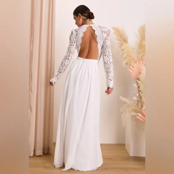 Lulu's Elegant White Long Sleeve Dress - Picture 4 of 5